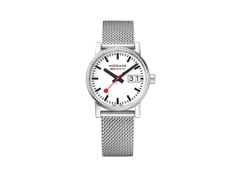 Mondaine SBB Evo2 Quartz Uhr, Weiss, 30mm, Tag, MSE.30210.SM