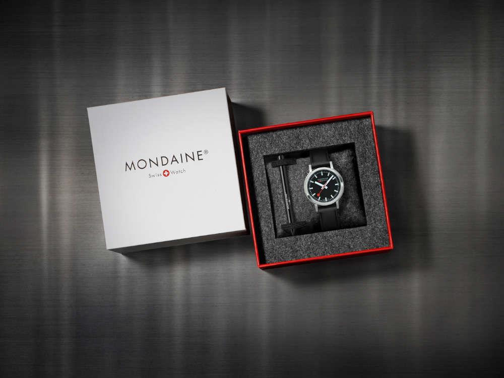 Mondaine SBB Stop2go Quartz Uhr, Schwarz, 34 mm, 3 atm, MST.34020.LBV.SET