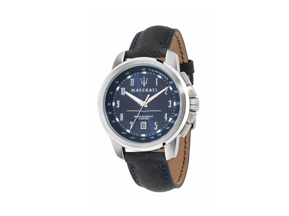 Maserati Successo Quartz Uhr, Blau, 44 mm, Mineral Glas R8851121003