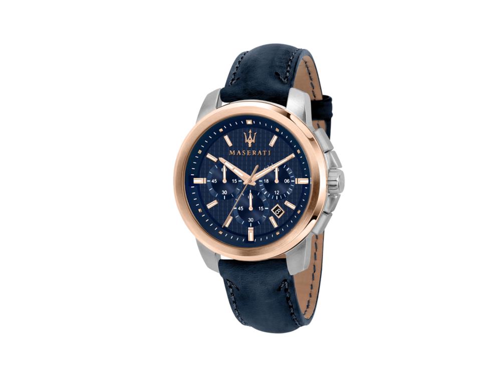 Maserati Successo Quartz Uhr, PVD Rose Gold, Blau, 44 mm, R8871621015