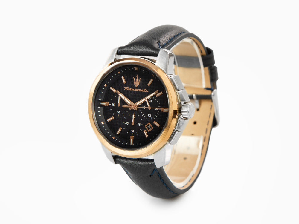 Maserati Successo Quartz Uhr, PVD Rose Gold, Blau, 44 mm, R8871621015