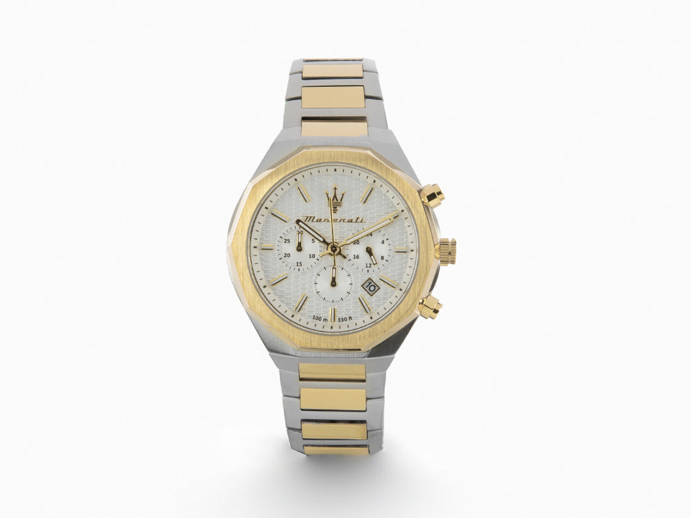 Maserati Stile Quartz Uhr, PVD, Weiss, 45 mm, Mineral Glas R8873642009