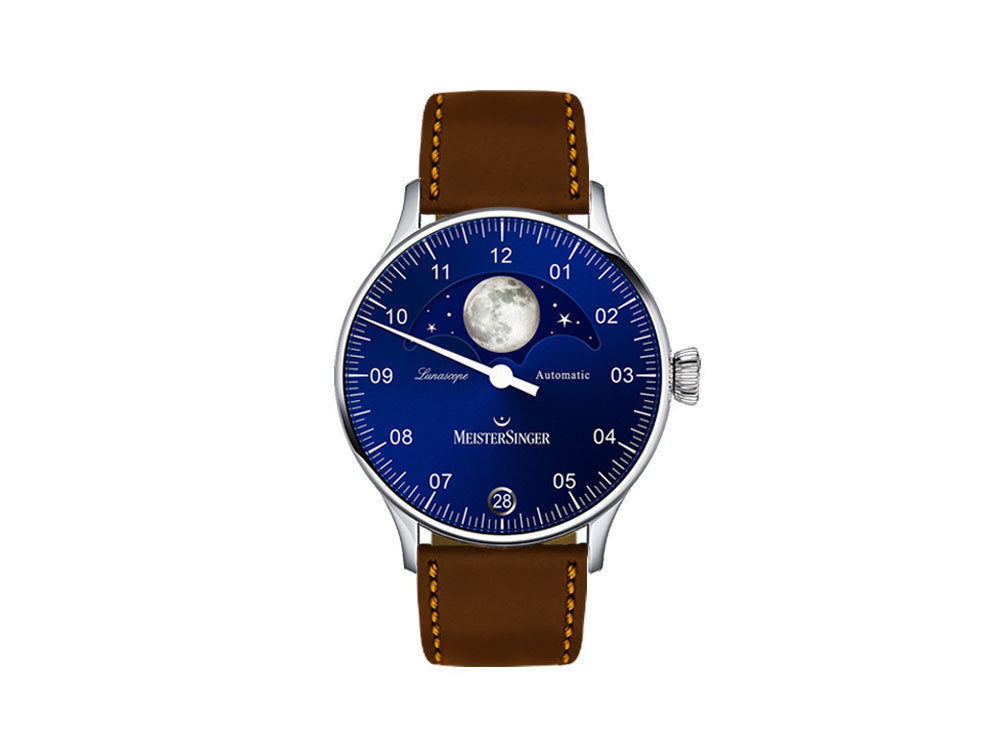 Meistersinger Lunascope Automatik Blau Uhr, 40 mm, Tag, LS908-SCF02