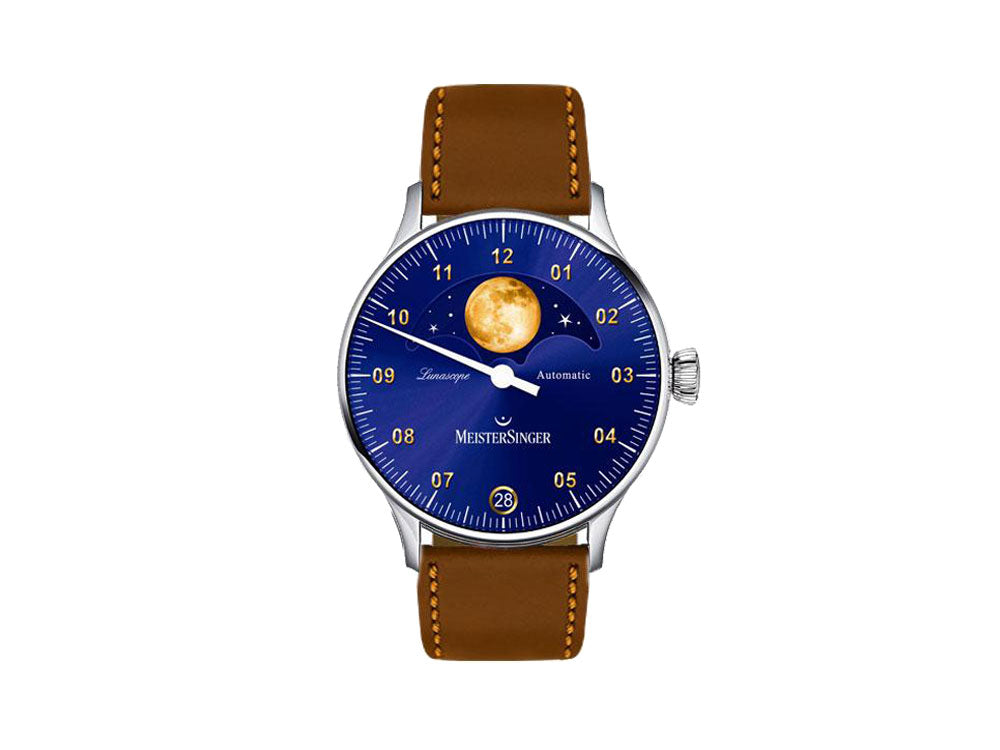 Meistersinger Lunascope Automatik Uhr, Blau, ETA 2836-2, 40 mm, LS908G-SCF02