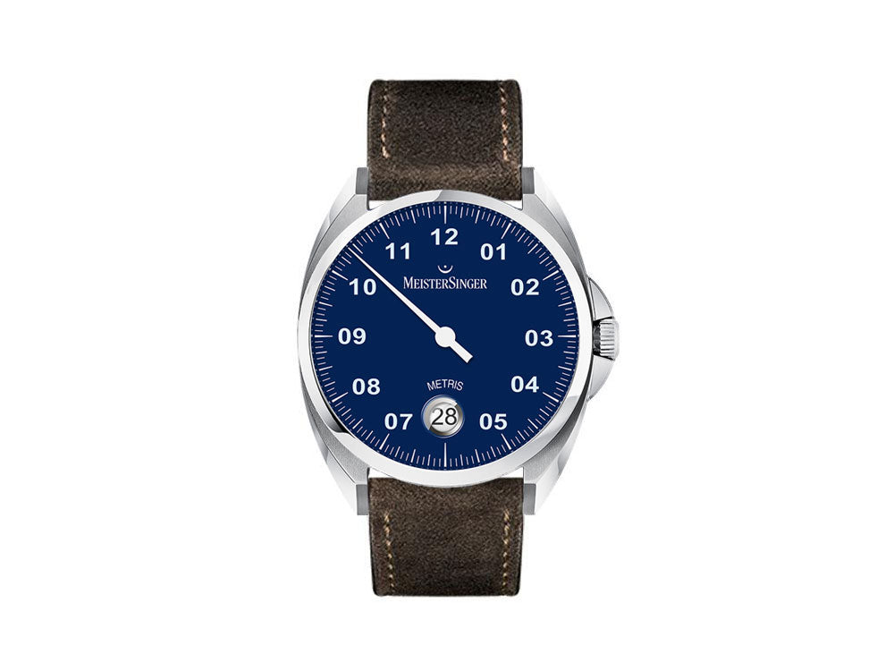 Meistersinger Metris Blue Automatik Uhr, 38mm, Lederband, ME908-SV02