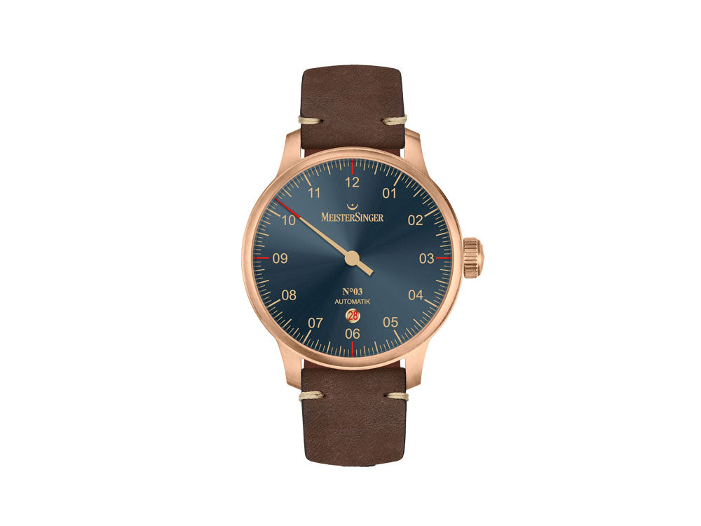 Meistersinger N3 Bronze Automatik Uhr, ETA 2824-2, 43 mm, Blau, AM917BR