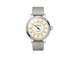 Meistersinger Perigraph Automatik Uhr, ETA 2824-2, 43mm, Elfenbein, Lederband