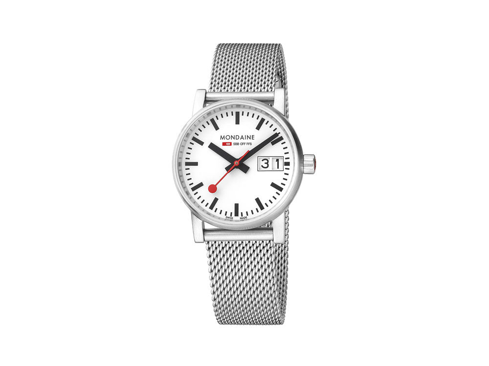 Mondaine SBB Evo2 Quartz Uhr, Weiss, 30mm, Tag, MSE.30210.SM