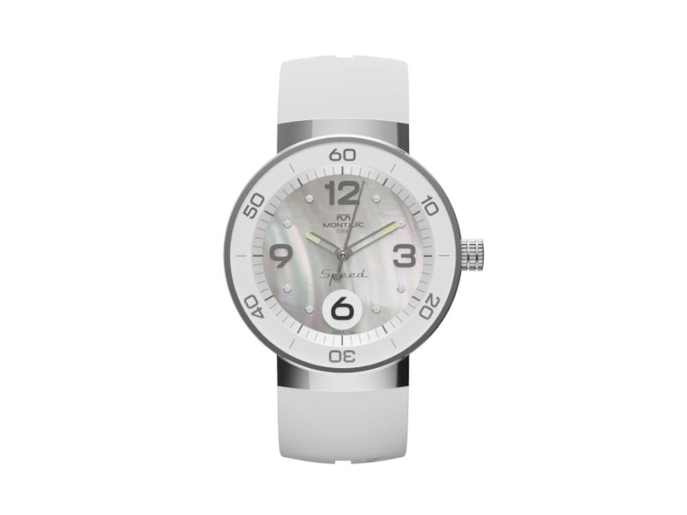 Montjuic Speed Elegance Lella Lombardi Quartz Uhr, Perlweiss, 43 mm, MJ1.1914.P