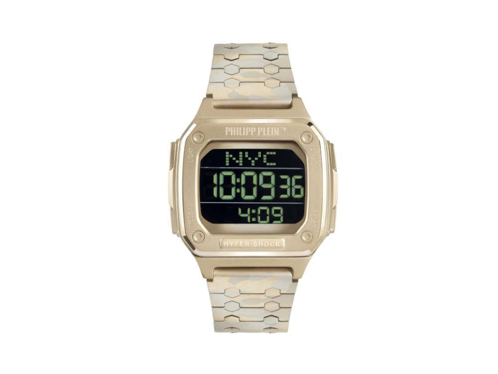 Philipp Plein Hyper Shock Quartz Uhr, PVD Gold, Schwarz, 44 mm, PWHAA1021