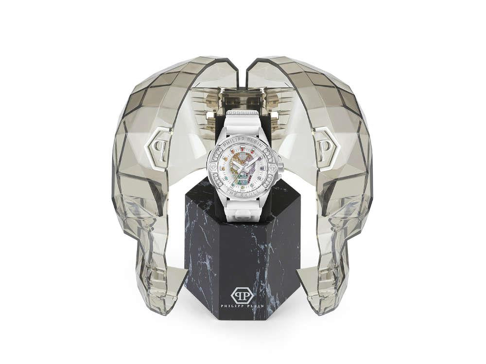 Philipp Plein The Skull 41 mm Quartz Uhr, Weiss, 41 mm, Mineral 