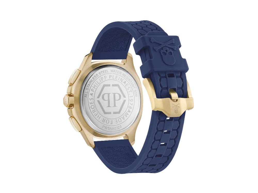 Philipp Plein 44 mm Quartz Uhr, PVD Gold, Blau, Mineral Glas, PWSAA0323