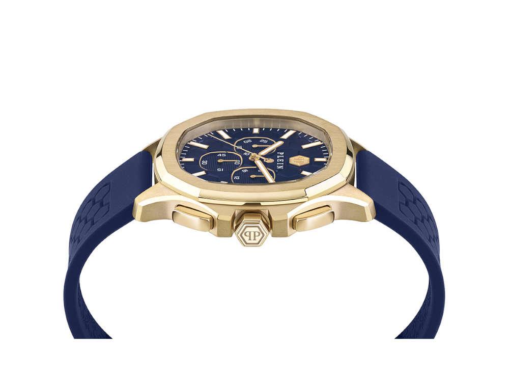 Philipp Plein 44 mm Quartz Uhr, PVD Gold, Blau, Mineral Glas, PWSAA0323