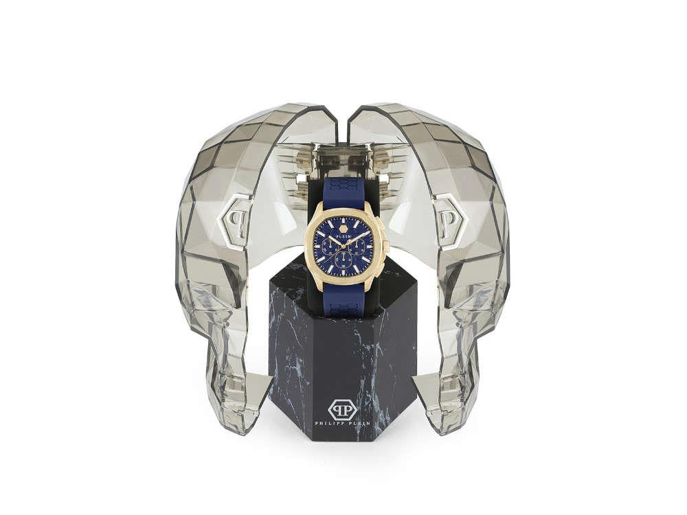 Philipp Plein 44 mm Quartz Uhr, PVD Gold, Blau, Mineral Glas, PWSAA0323
