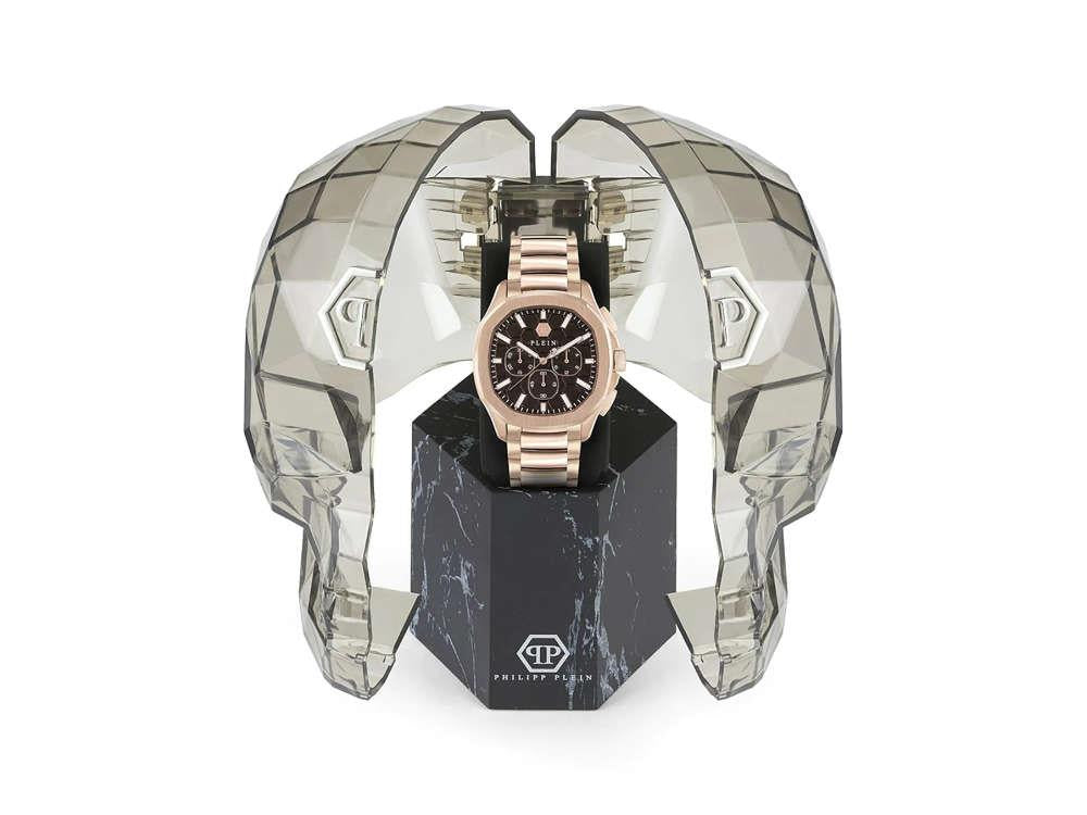Philipp Plein 44 mm Quartz Uhr, PVD Rose Gold, Braun, Mineral Glas, PWSAA0623