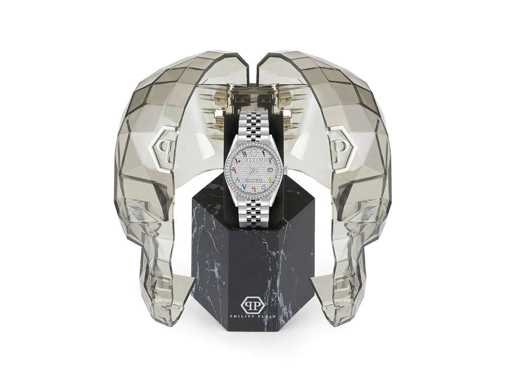 Philipp Plein Date Superlative Quartz Uhr, Weiss, 34 mm, Mineral Glas, PWYAA0723