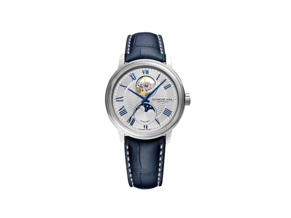 Raymond Weil Maestro Automatik Uhr, 40 mm, Blau, Lederband, 2240-STC-00655
