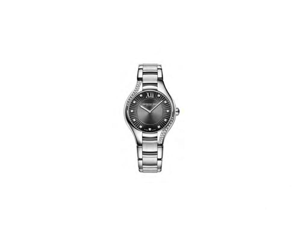 Raymond Weil Noemia Ladies Quartz Uhr, Diamanten, Grau, 32 mm, 5132-S1S-60181