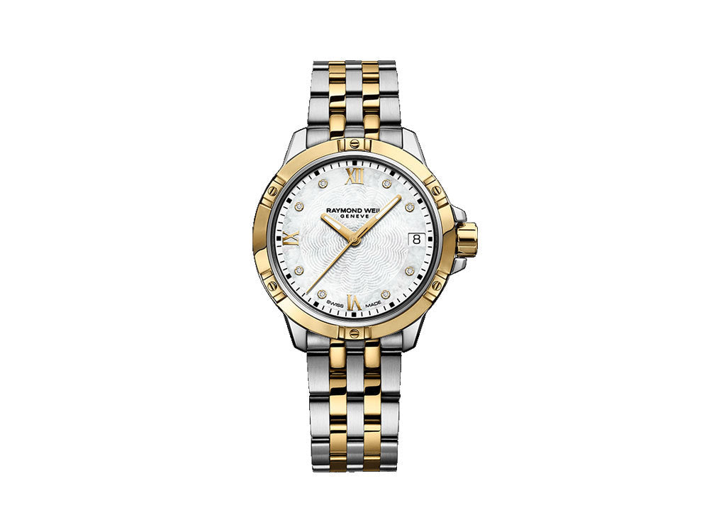 Raymond Weil Tango Ladies Quartz Uhr, PVD Gold, Perlmutt, 30mm, Tag