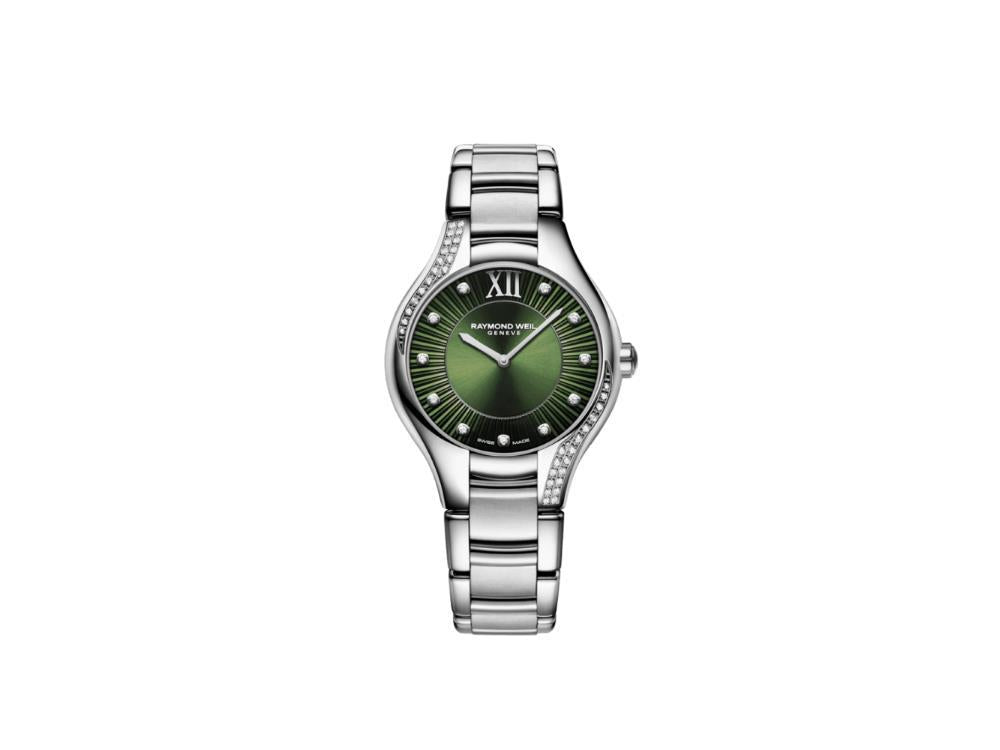 Raymond Weil Noemia Ladies Quartz Uhr, Diamanten, Grün, 32 mm, 5132-S1S-52181