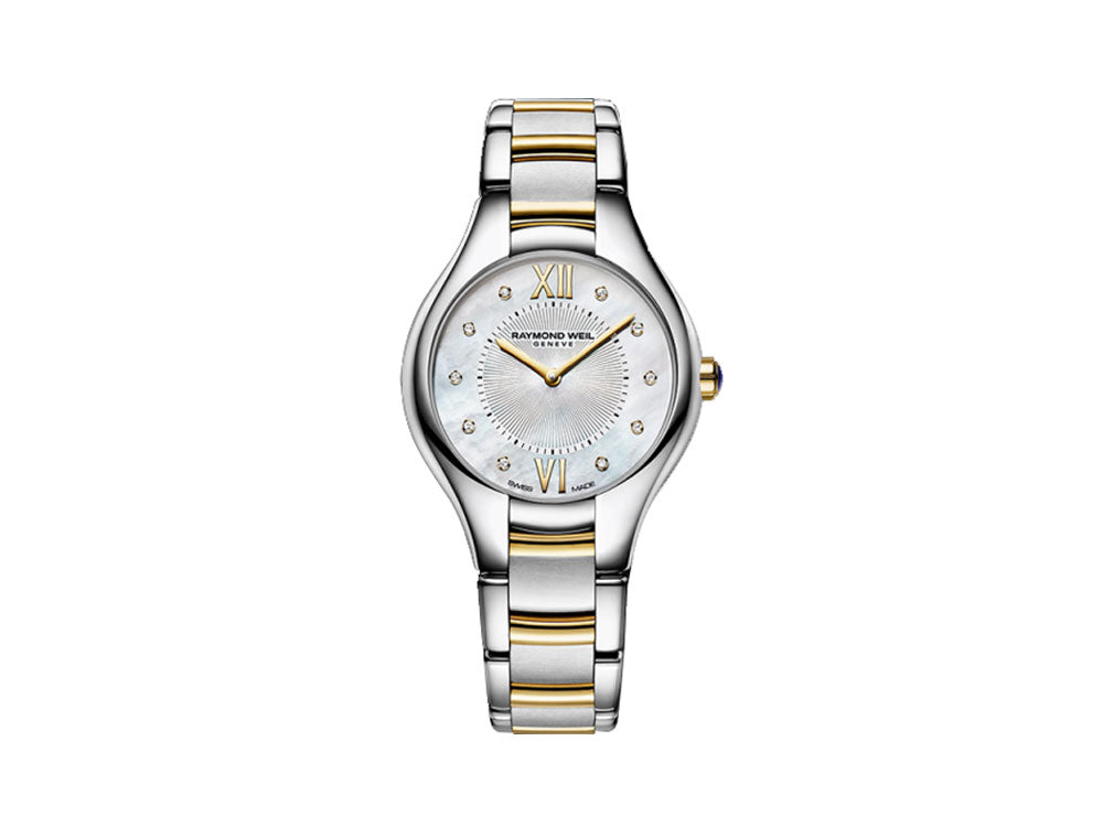 Raymond Weil Noemia Ladies Quartz Uhr, 10 Diamanten, PVD Gold, Perlmutt