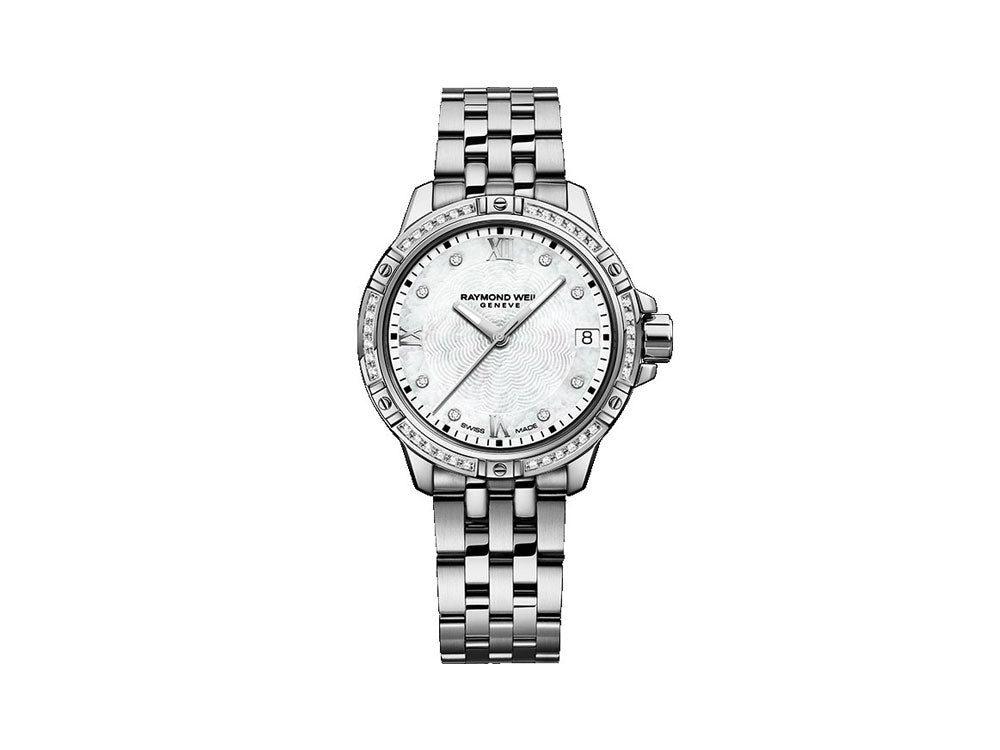 Raymond Weil Tango Ladies Quartz Uhr, 44 Diamanten, Perlmutt, 30mm, Tag