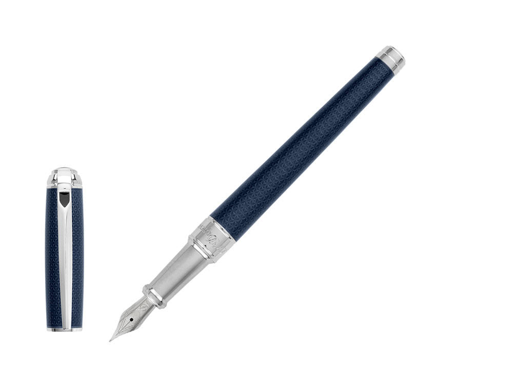 S.T. Dupont New Line D Medium Füllfederhalter, Lack, Blau, Guilloche