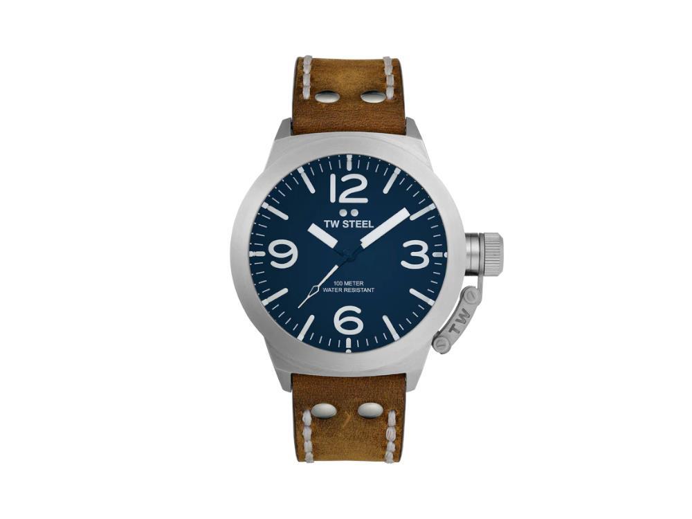 TW SteelClassic Canteen Quartz Uhr, Blau, 45 mm, Lederband, 10 atm, CS102