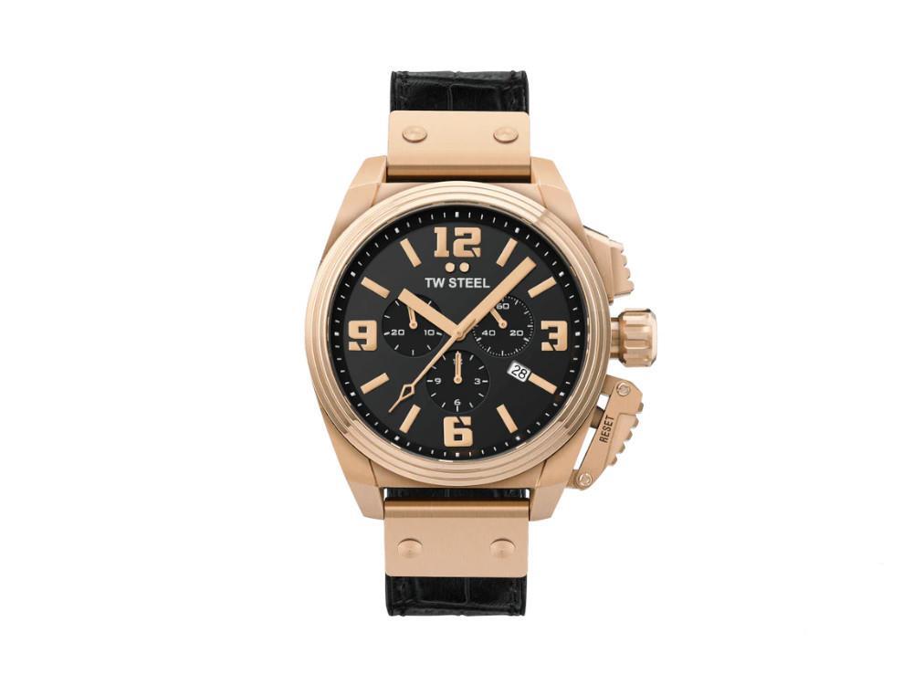 TW Steel Canteen Quartz Uhr, Schwarz, 46 mm, Lederband, 10 atm, TW1014