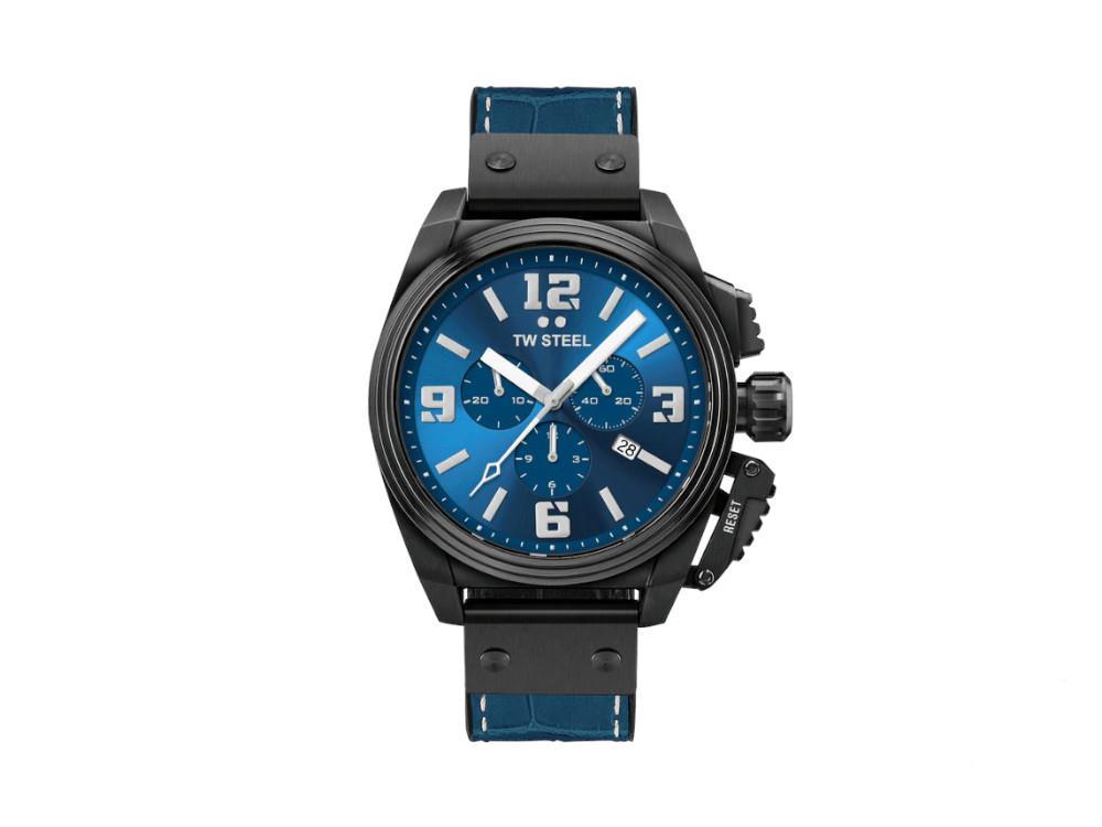 TW Steel Canteen Quartz Uhr, Blau, 46 mm, Lederband, 10 atm, TW1016