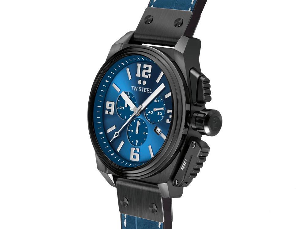 TW Steel Canteen Quartz Uhr, Blau, 46 mm, Lederband, 10 atm, TW1016
