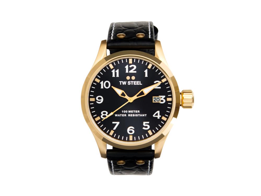 TW Steel Volante Quartz Uhr, Schwarz, 45 mm, Lederband, 10 atm, VS104