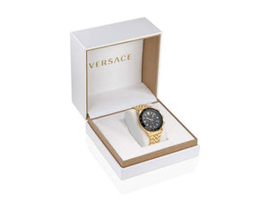 Versace Hellenyium Chrono Quartz Uhr, PVD Gold, Schwarz, 43 mm, VE2U00622