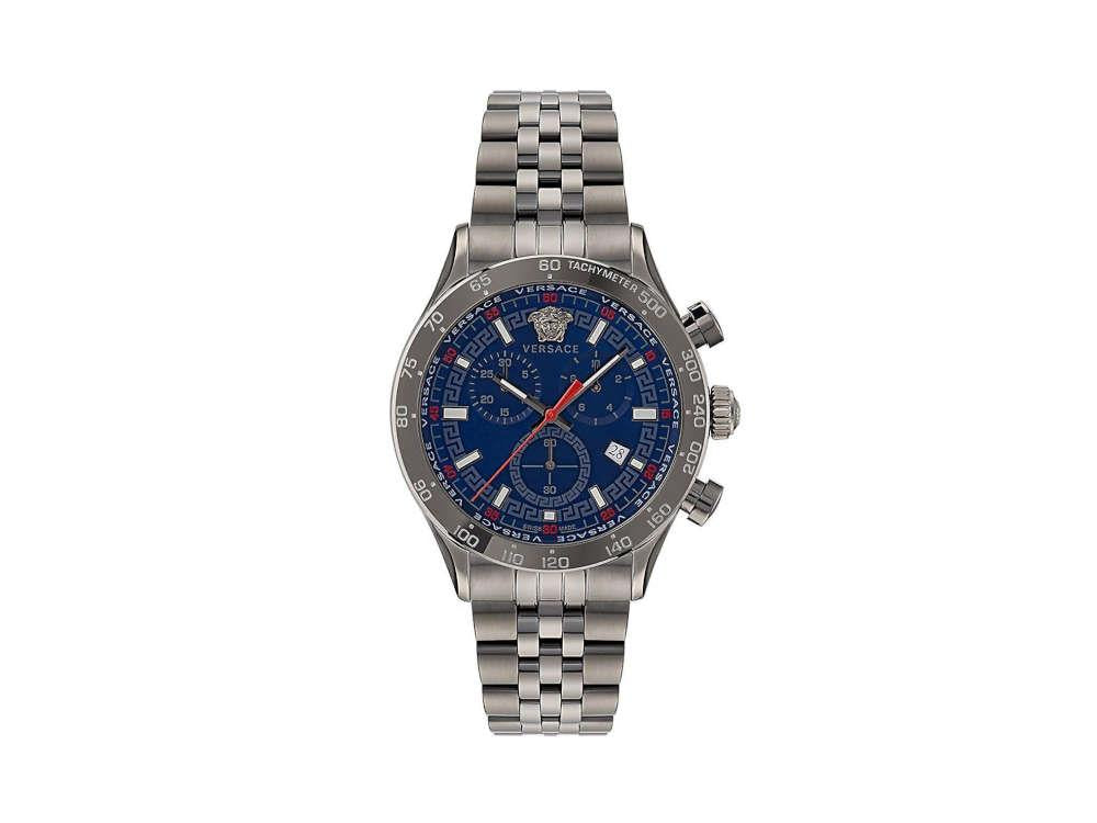 Versace Hellenyium Chrono Quartz Uhr, PVD, Blau, 43 mm, Shapir-Glas, VE2U00722
