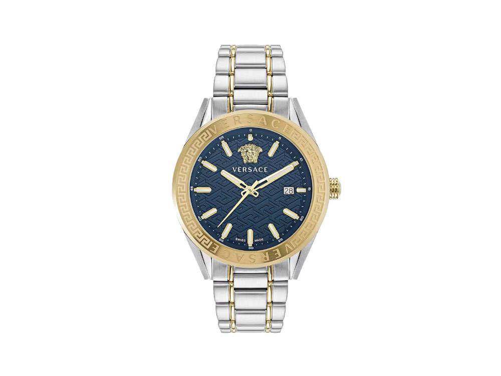 Versace V-Code Quartz Uhr, PVD Gold, Blau, 42 mm, Shapir-Glas, VE6A00523