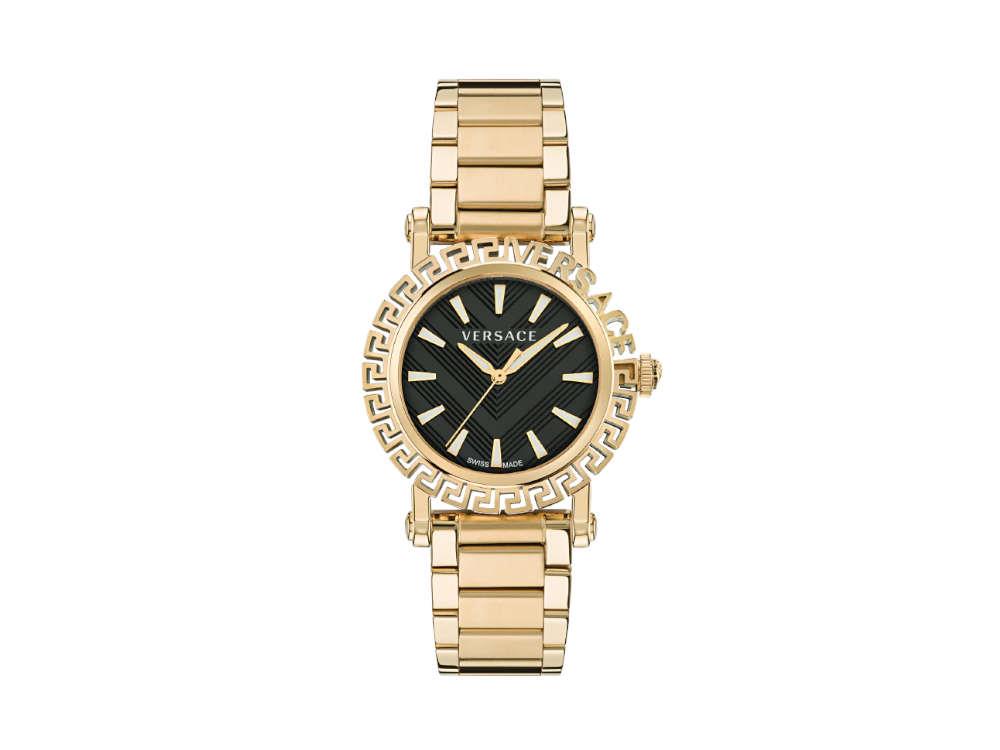 Versace Greca Glam Quartz Uhr, PVD Gold, Schwarz, 40 mm, Shapir-Glas, VE6D00323