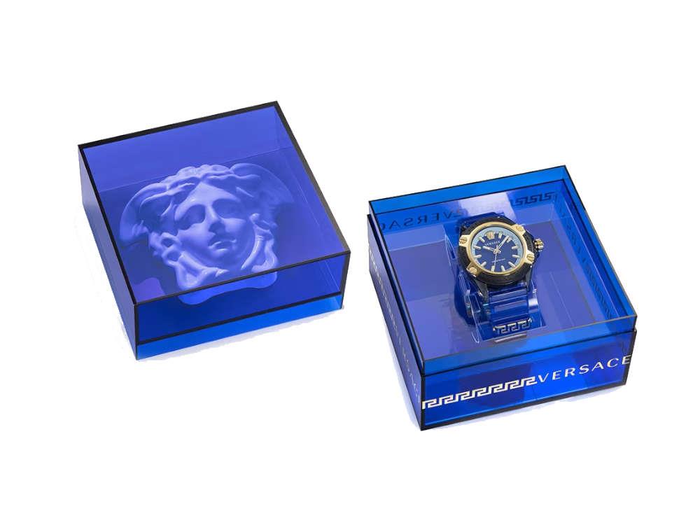 Versace Icon Active Indiglo Quartz Uhr, Polycarbonat, Blau, 43 mm, VE6E00323