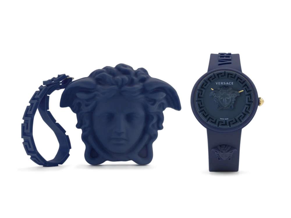 Versace Medusa Pop Quartz Uhr, Silikone, Blau, 39 mm, Shapir-Glas, VE6G00623