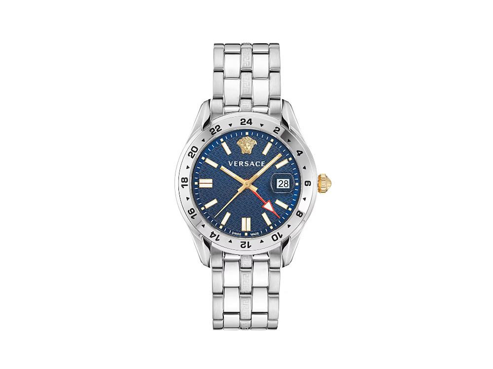 Versace Greca Time GMT Quartz Uhr, Blau, 41 mm, Shapir-Glas, VE7C00523