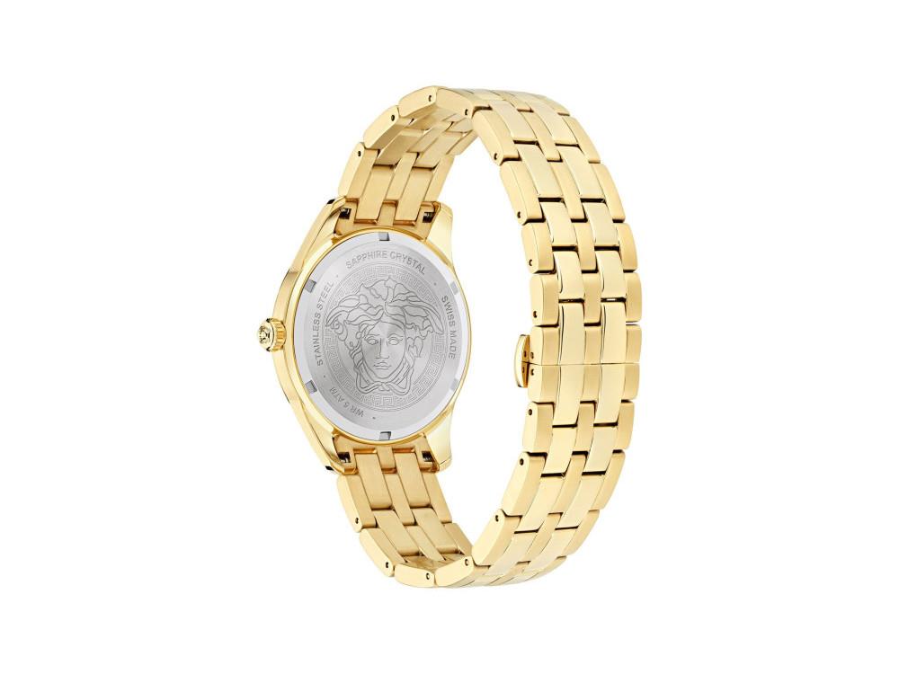 Versace Greca Time GMT Quartz Uhr, PVD Gold, Schwarz, 41 mm, VE7C00723