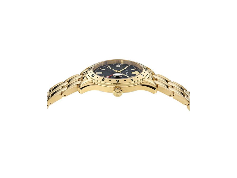 Versace Greca Time GMT Quartz Uhr, PVD Gold, Schwarz, 41 mm, VE7C00723