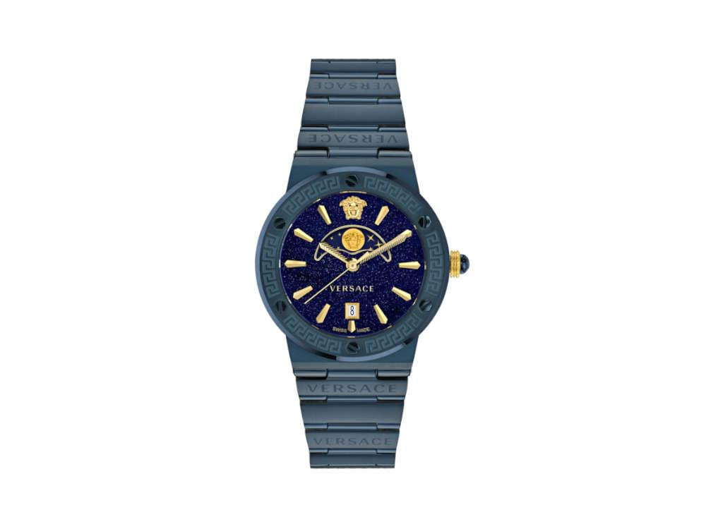 Versace Greca Logo Moonphase Quartz Uhr, PVD, Blau, 38 mm, VE7G00423
