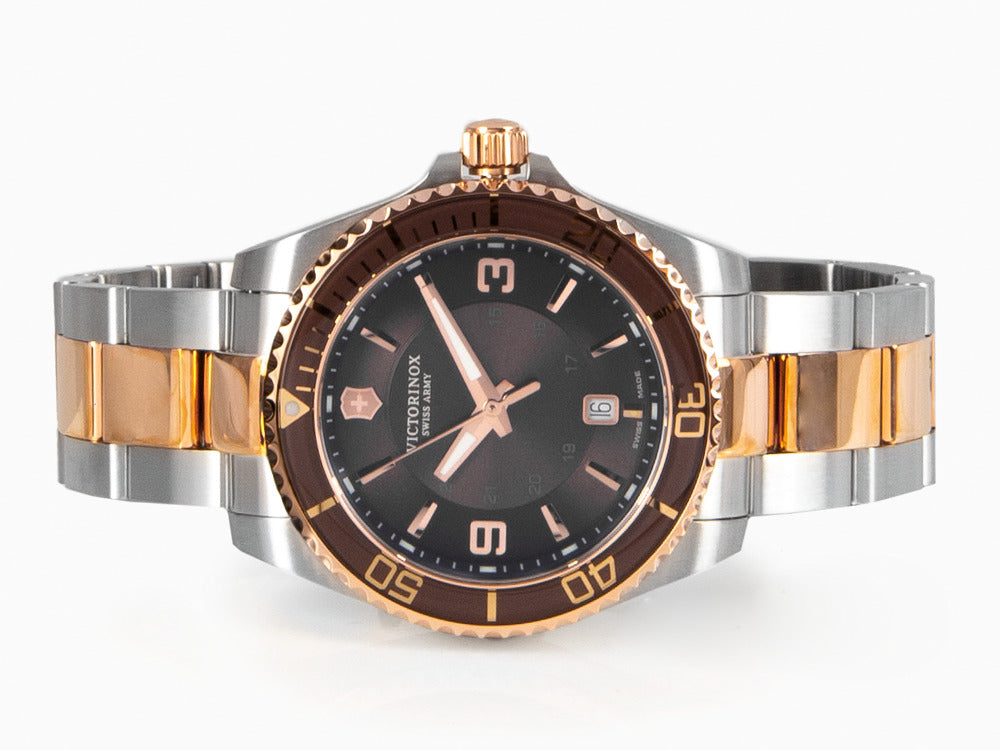 Victorinox Maverick Quartz Uhr Braun 43mm Stahlband und Rosegold PV Iguana Sell DE