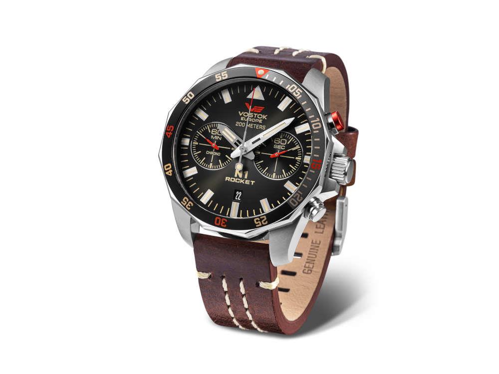 Vostok Europe Rocket N-1 Quartz Uhr, Schwarz, 46 mm, Chronograph, 6S21-225A618
