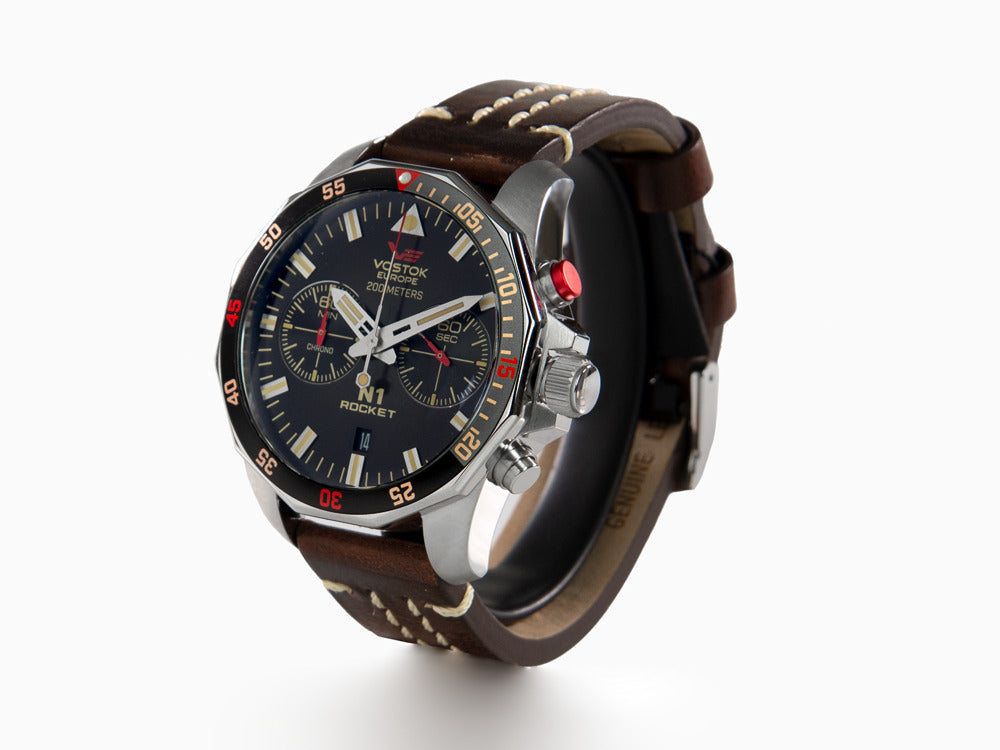 Vostok Europe Rocket N-1 Quartz Uhr, Schwarz, 46 mm, Chronograph, 6S21-225A618