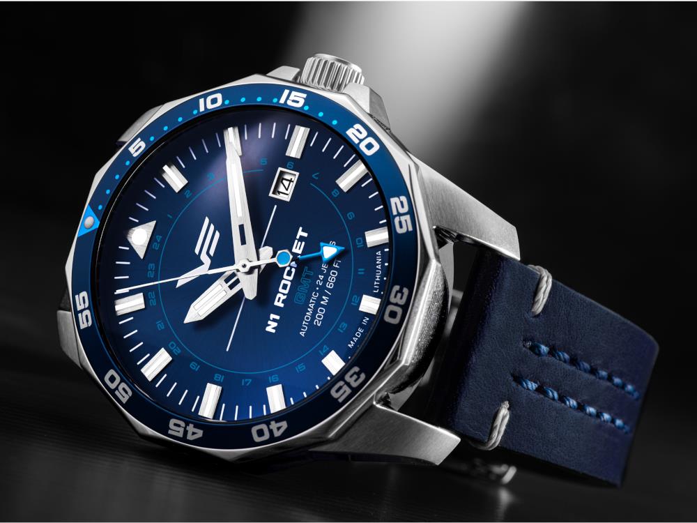 Vostok Europe Rocket N-1 Automatik Uhr, Blau, GMT, 46 mm, NH34-225A712