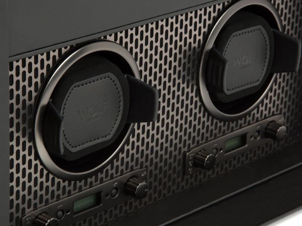 WOLF Axis Uhrenbeweger, 2 Uhren, Schwarz, Vegane Leder, 469303