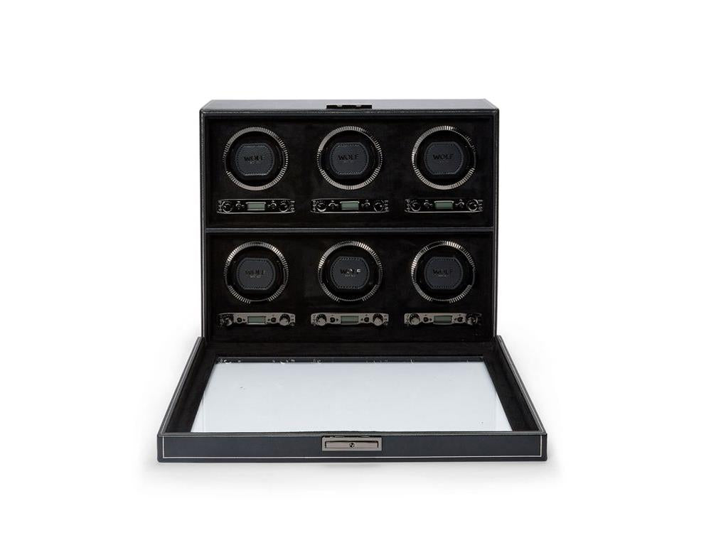 WOLF British Racing Uhrenbeweger, 6 Uhren, Schwarz, 792402