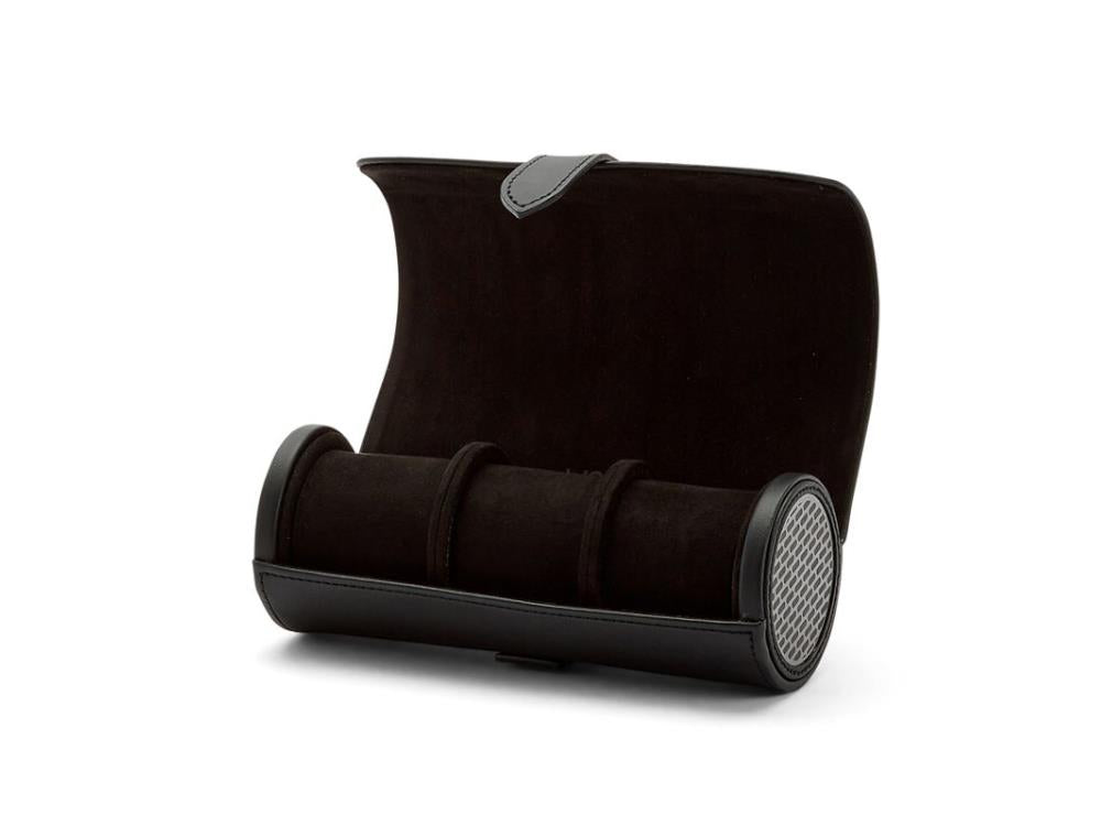 WOLF Axis Uhrenrolle, 3 Uhren, Schwarz, Leder, 488403