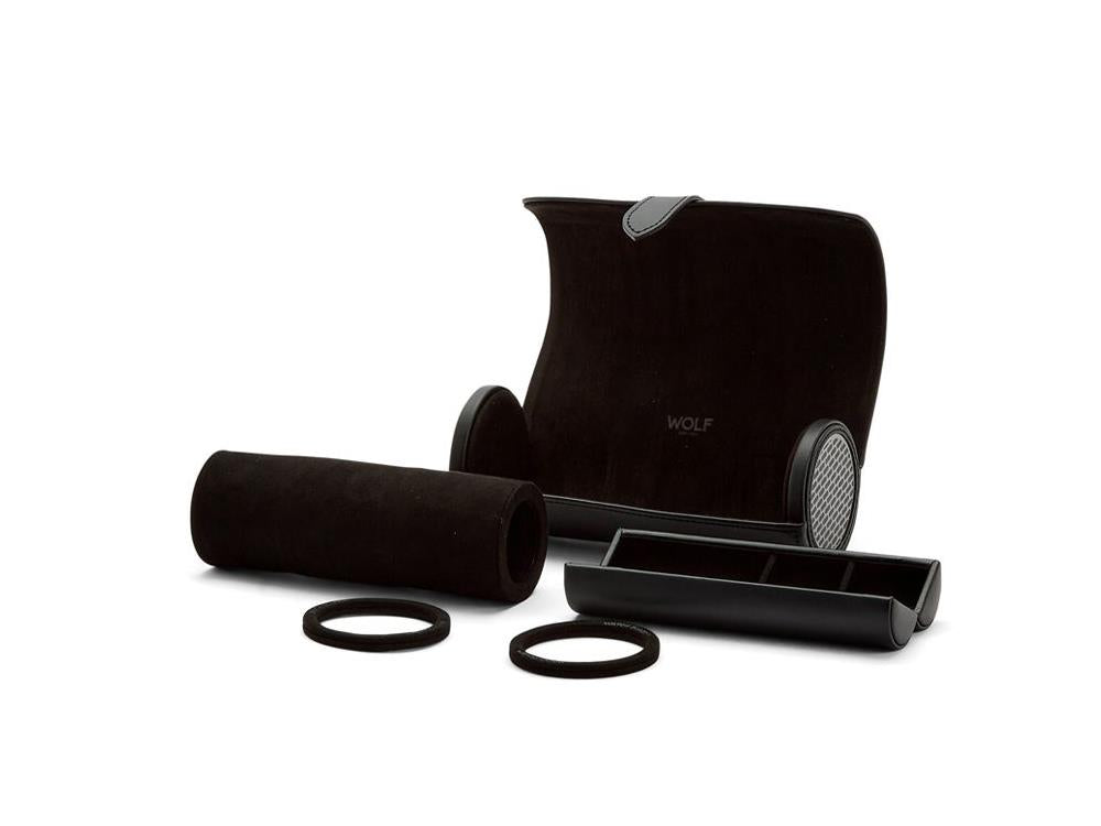 WOLF Axis Uhrenrolle, 3 Uhren, Schwarz, Leder, 488403